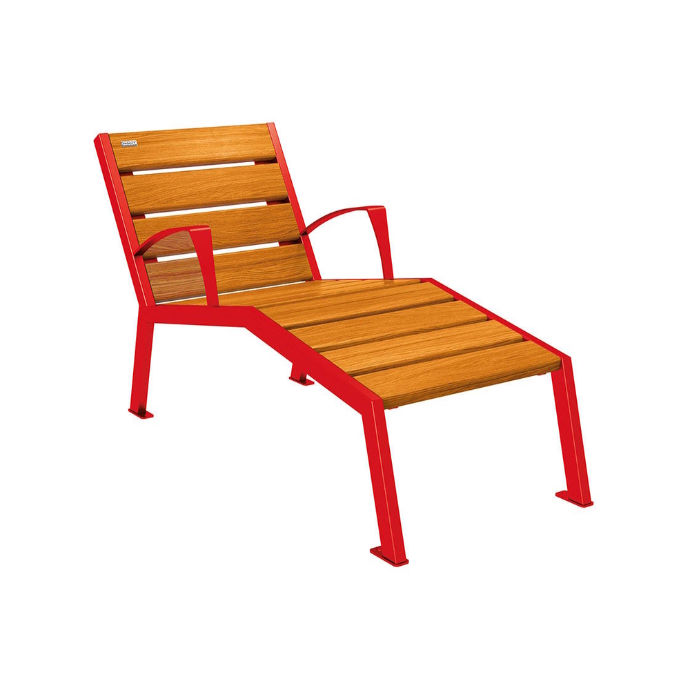 Chaise longue bois et acier Silaos RAL3020 - Chêne lasuré chêne clair - accoudoirs - 600mm - 1 place - PROCITY - 209642.3020.CHEC