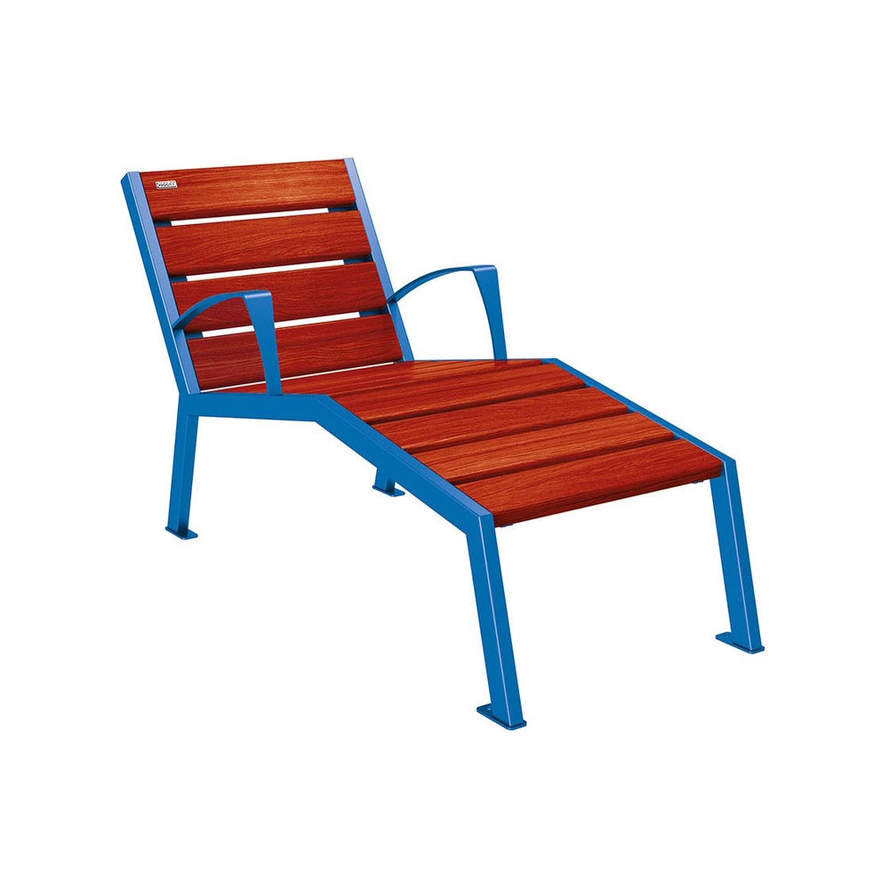Chaise longue bois et acier Silaos RAL5010 - Chêne lasuré acajou - accoudoirs - 600mm - 1 place - PROCITY - 209642.5010.ACAJ