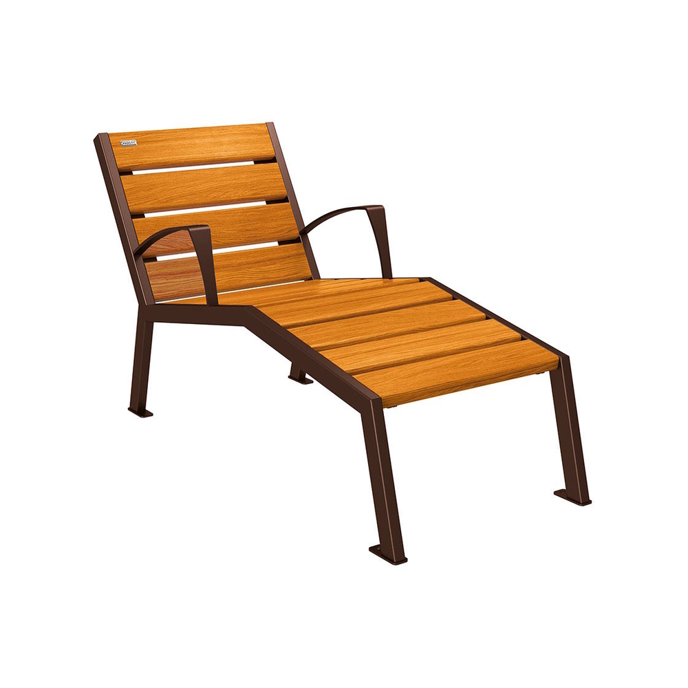 Chaise longue bois et acier Silaos RAL8017 - Chêne lasuré chêne clair - accoudoirs - 600mm - 1 place - PROCITY - 209642.8017.CHEC