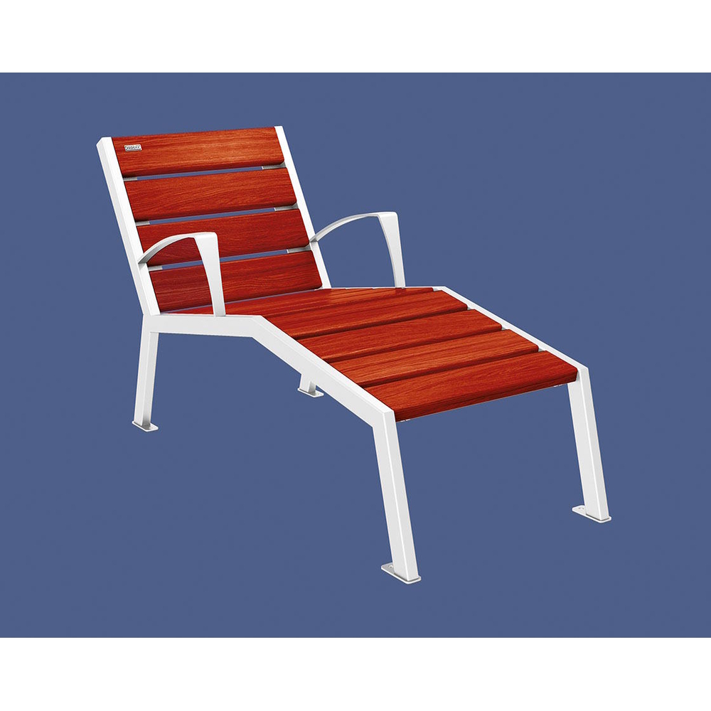 Chaise longue bois et acier Silaos RAL9010 - Chêne lasuré acajou - accoudoirs - 600mm - 1 place - PROCITY - 209642.9010.ACAJ