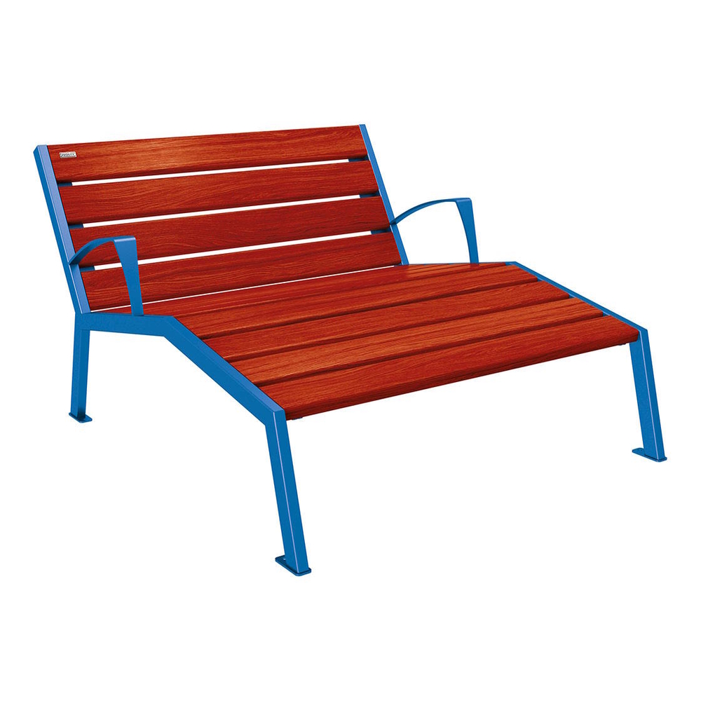 Chaise longue bois et acier Silaos RAL5010 - Chêne lasuré acajou - accoudoirs - 1200mm - 2 places - PROCITY - 209643.5010.ACAJ