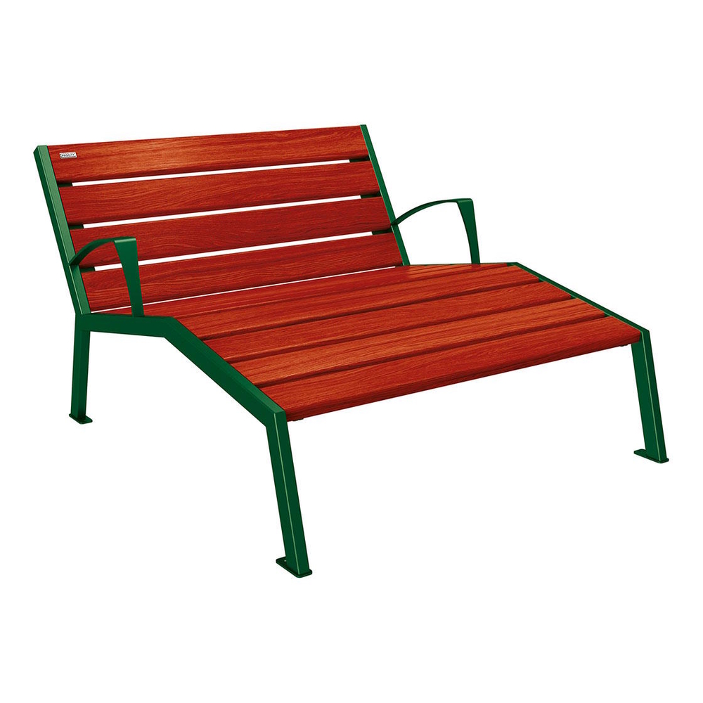 Chaise longue bois et acier Silaos RAL6005 - Chêne lasuré acajou - accoudoirs - 1200mm - 2 places - PROCITY - 209643.6005.ACAJ