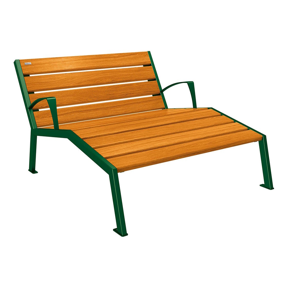 Chaise longue bois et acier Silaos RAL6005 - Chêne lasuré chêne clair - accoudoirs - 1200mm - 2 places - PROCITY - 209643.6005.CHEC