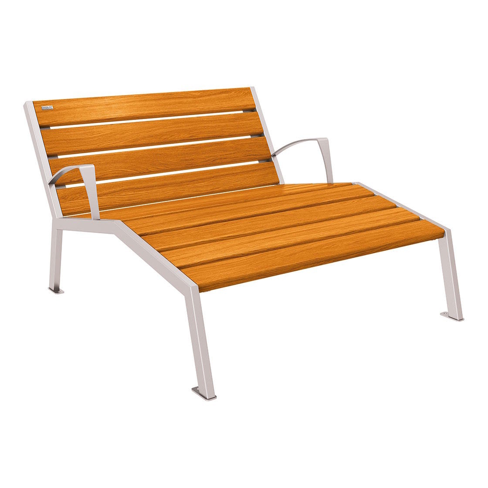 Chaise longue bois et acier Silaos RAL7044 - Chêne lasuré chêne clair - accoudoirs - 1200mm - 2 places - PROCITY - 209643.7044.CHEC