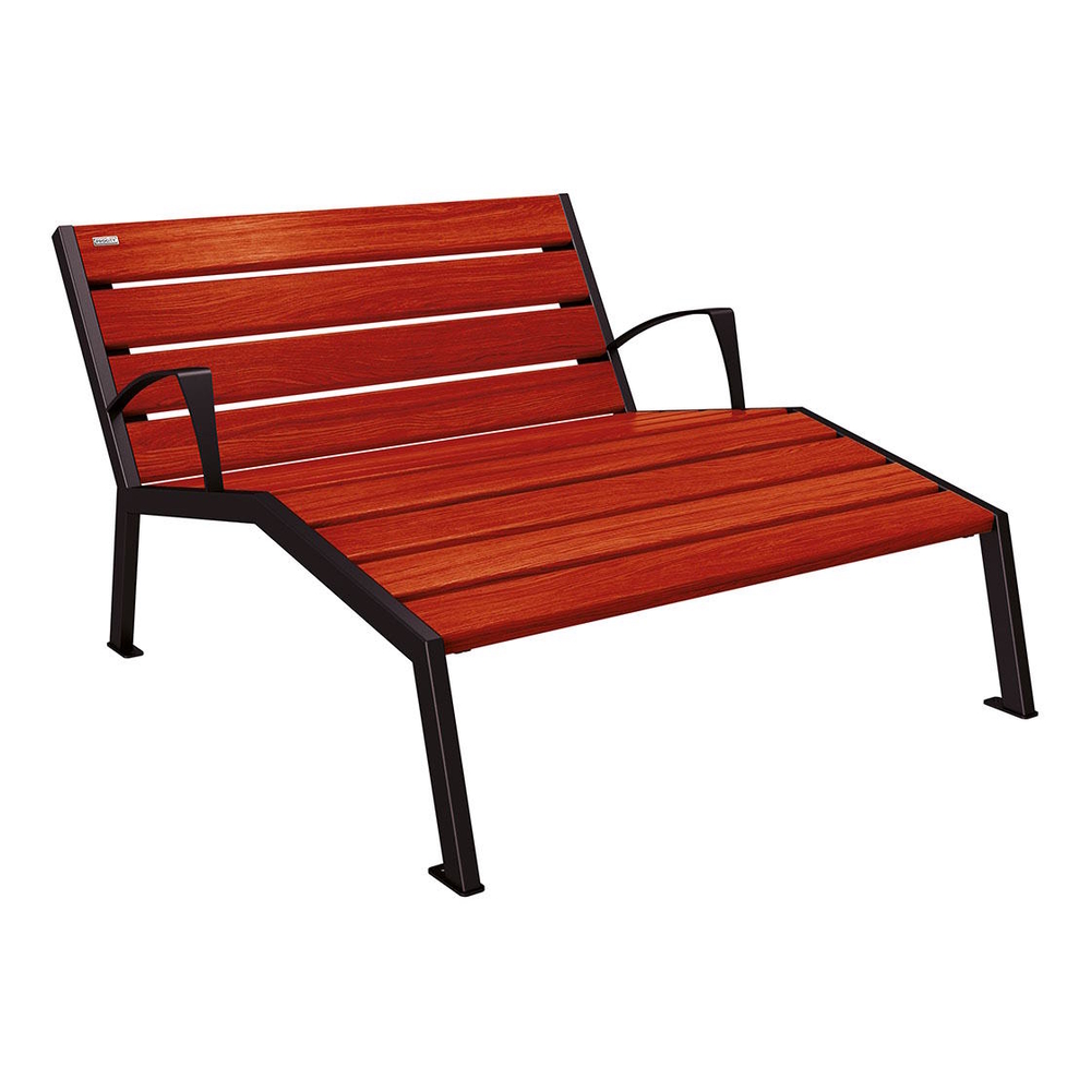 Chaise longue bois et acier Silaos RAL9005 - Chêne lasuré acajou - accoudoirs - 1200mm - 2 places - PROCITY - 209643.9005.ACAJ