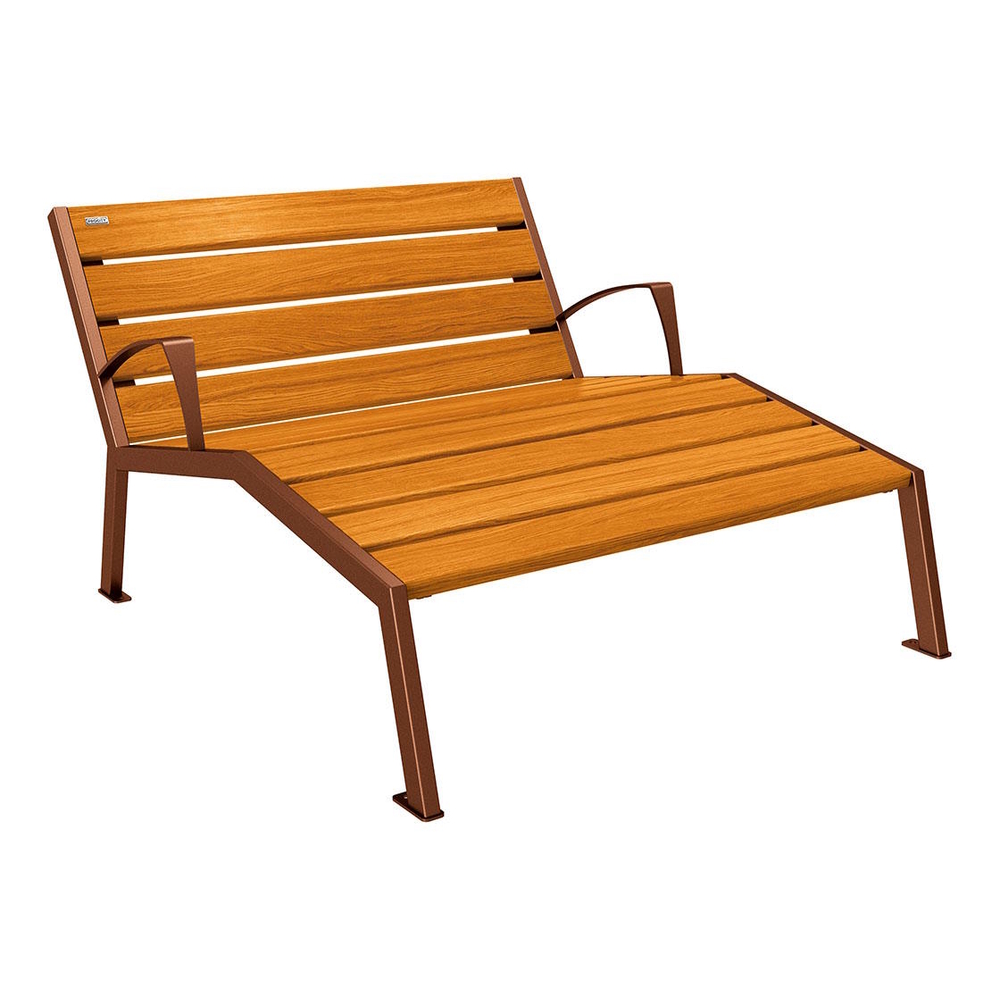 Chaise longue bois et acier Silaos Aspect Corten - Chêne lasuré chêne clair - accoudoirs - 1200mm - 2 places - PROCITY - 209643.S025.CHEC