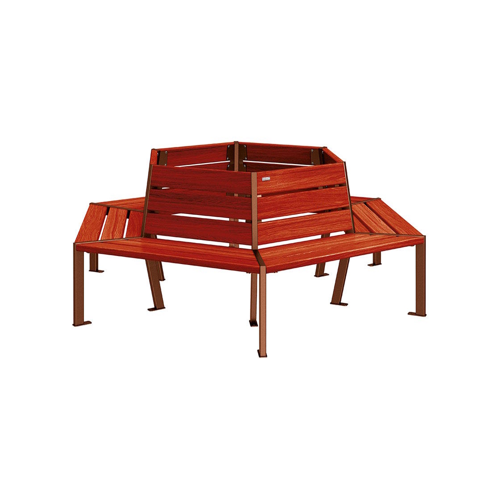 Banc tour d'arbre Silaos Aspect Corten - Chêne lasuré acajou - 1000mm Øintérieur - PROCITY - 209648.S025.ACAJ