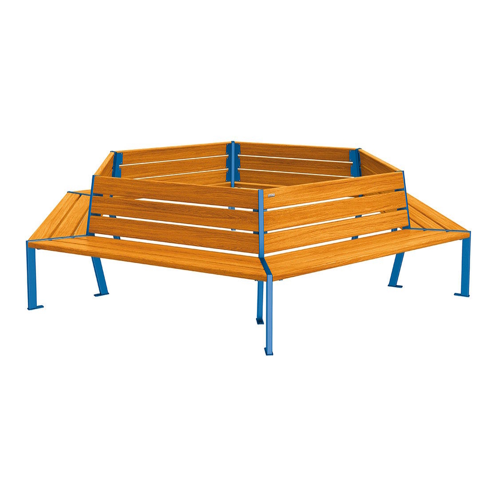 Banc tour d'arbre Silaos RAL5010 - Chêne lasuré chêne clair - 2000mm Øintérieur - PROCITY - 209649.5010.CHEC