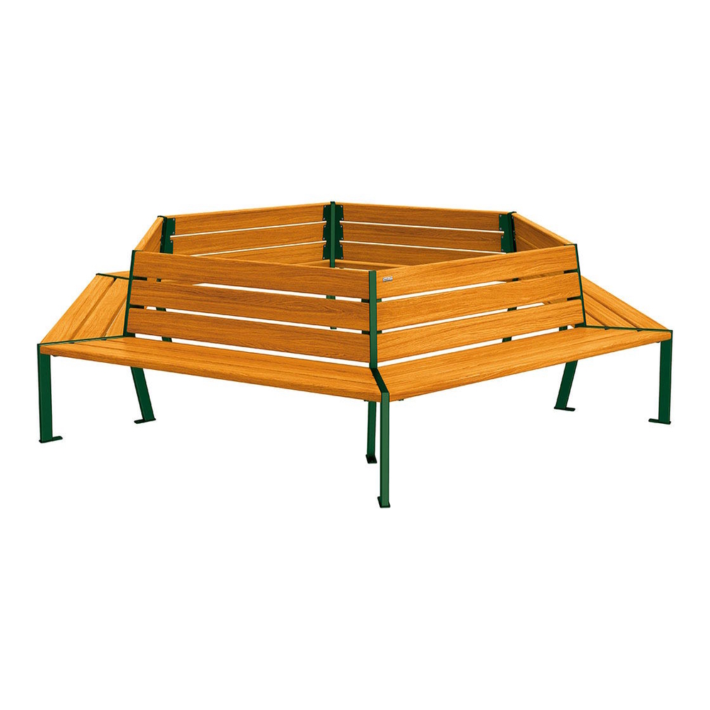 Banc tour d'arbre Silaos RAL6005 - Chêne lasuré chêne clair - 2000mm Øintérieur - PROCITY - 209649.6005.CHEC