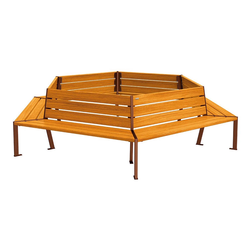 Banc tour d'arbre Silaos Aspect Corten - Chêne lasuré chêne clair - 2000mm Øintérieur - PROCITY - 209649.S025.CHEC