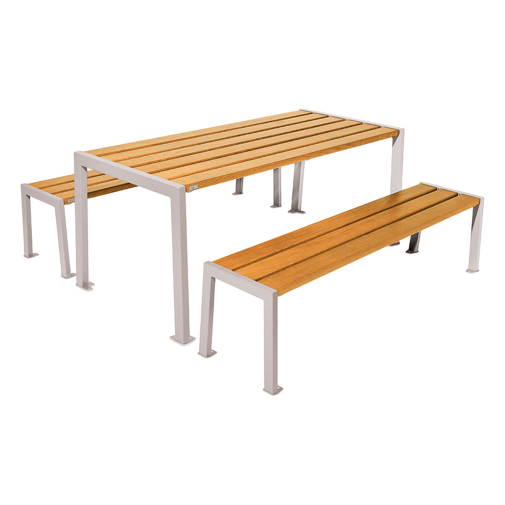 Table de pique-nique Silaos acier et bois RAL7044 - Chêne lasuré chêne clair - Table seule - PROCITY - 209651.7044.CHEC