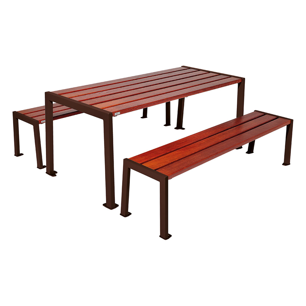 Table de pique-nique Silaos acier et bois RAL8017 - Chêne lasuré acajou - Table seule - PROCITY - 209651.8017.ACAJ