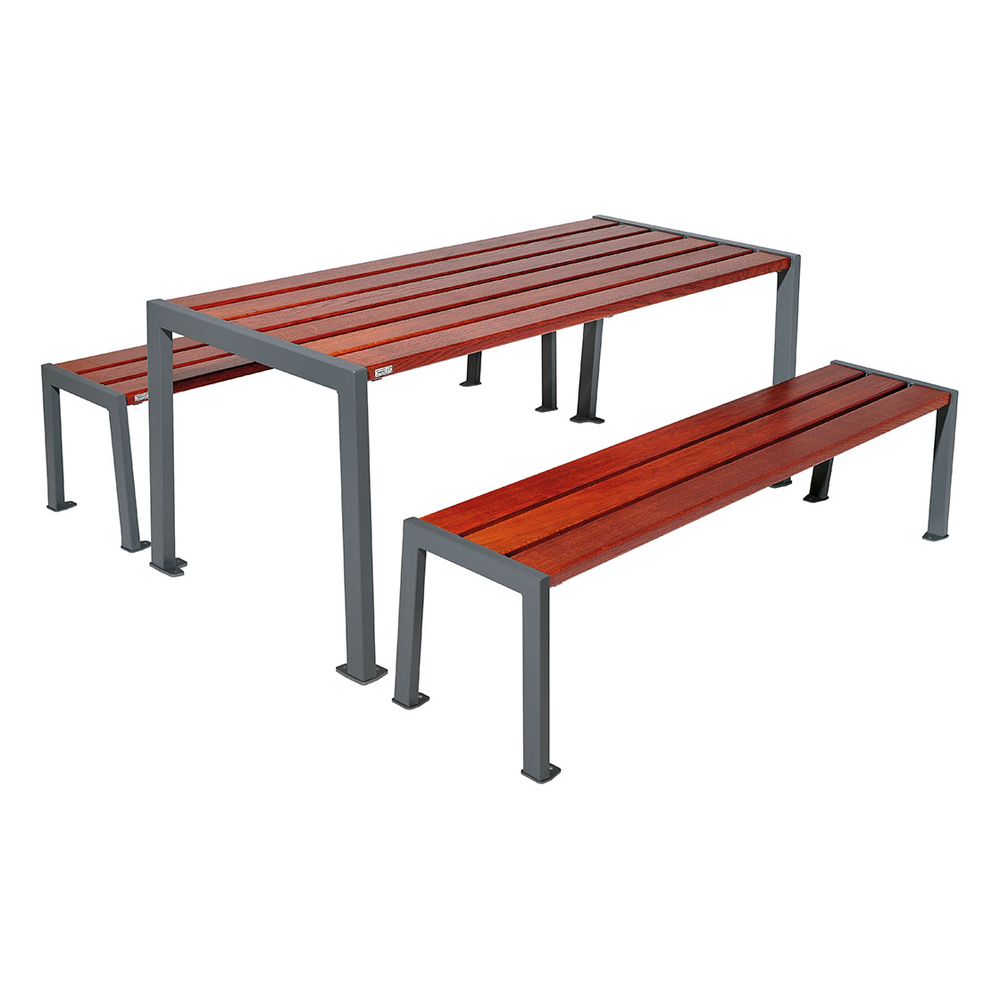 Table de pique-nique Silaos acier et bois Gris lasuré acajou - PROCITY - 209651.GPRO.ACAJ