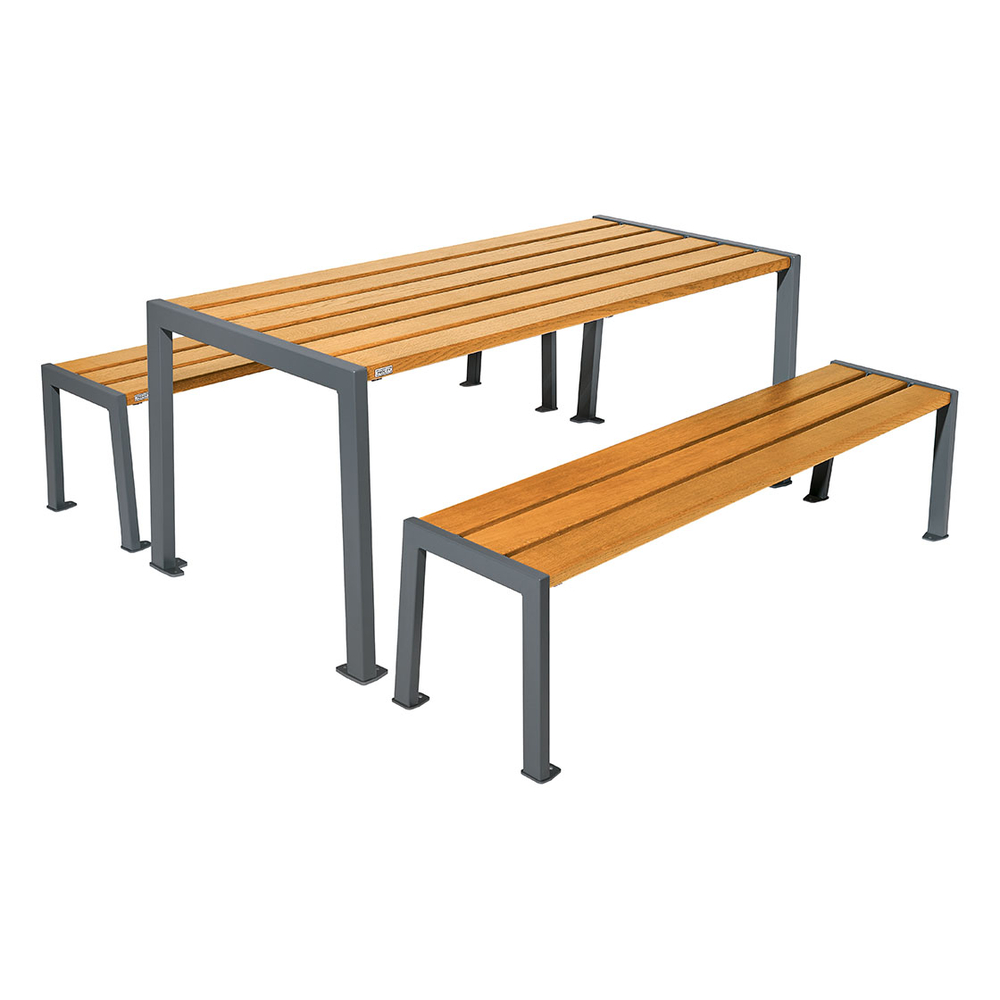Table de pique-nique Silaos acier et bois Gris lasuré chêne clair - PROCITY - 209651.GPRO.CHEC