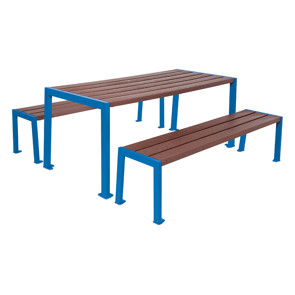 Table de pique-nique Silaos acier et plastique recyclé RAL5010 - Table + 2 banquettes - PROCITY - 209654.5010