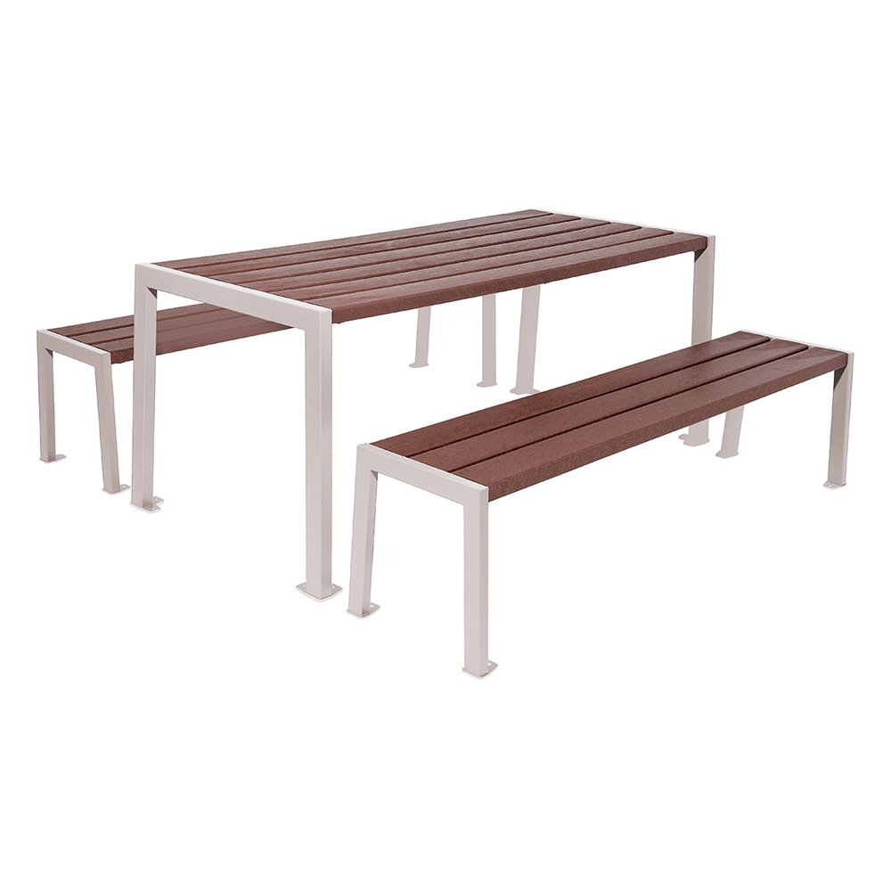 Table de pique-nique Silaos acier et plastique recyclé RAL7044 - Table + 2 banquettes - PROCITY - 209654.7044