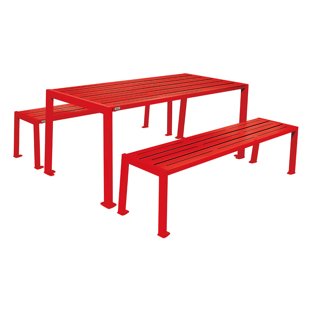 Table de pique-nique Silaos acier RAL3020 - Table + 2 banquettes - PROCITY - 209656.3020