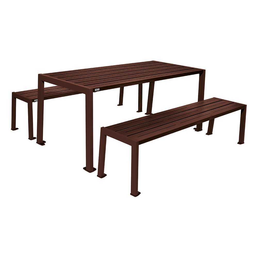 Table de pique-nique Silaos acier RAL8017 - Table + 2 banquettes - PROCITY - 209656.8017
