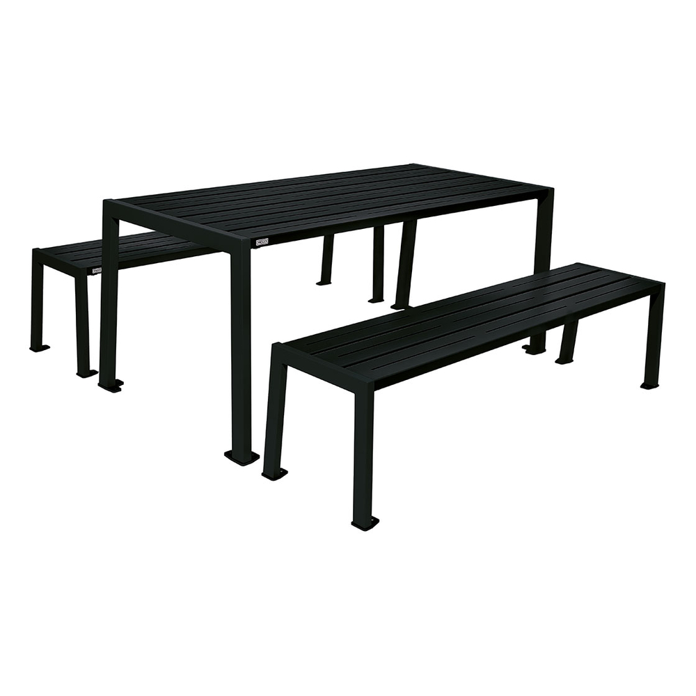 Table de pique-nique Silaos acier RAL9005 - Table + 2 banquettes - PROCITY - 209656.9005