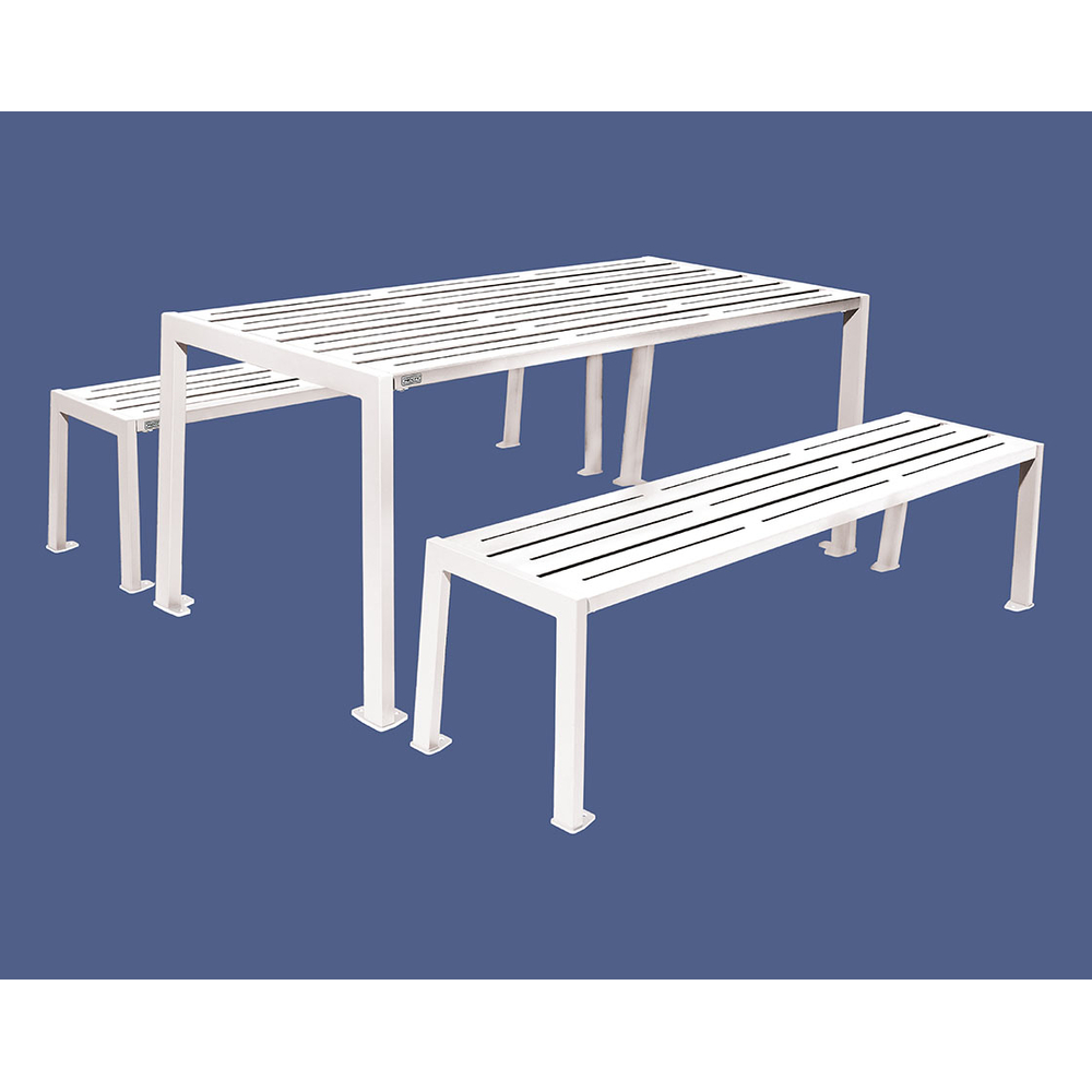 Table de pique-nique Silaos acier RAL9010 - Table + 2 banquettes - PROCITY - 209656.9010