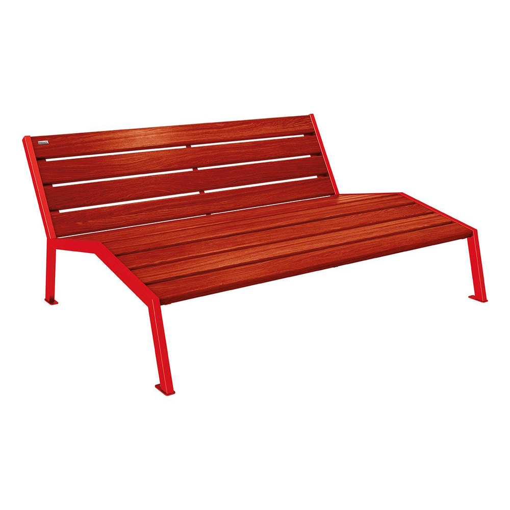 Chaise longue bois et acier Silaos RAL3020 - Chêne lasuré acajou - Sans accoudoir - 1800mm - 3 places - PROCITY - 209660.3020.ACAJ