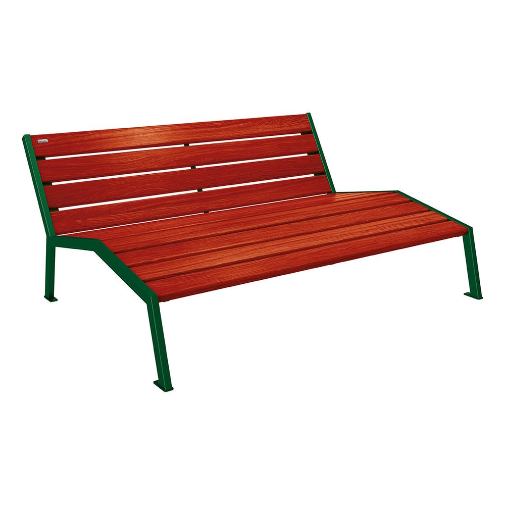 Chaise longue bois et acier Silaos RAL6005 - Chêne lasuré acajou - Sans accoudoir - 1800mm - 3 places - PROCITY - 209660.6005.ACAJ