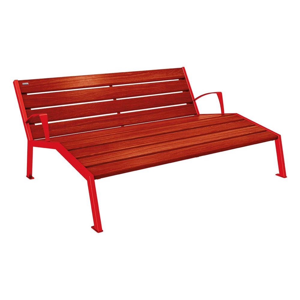 Chaise longue bois et acier Silaos RAL3020 - Chêne lasuré acajou - accoudoirs - 1800mm - 3 places - PROCITY - 209661.3020.ACAJ