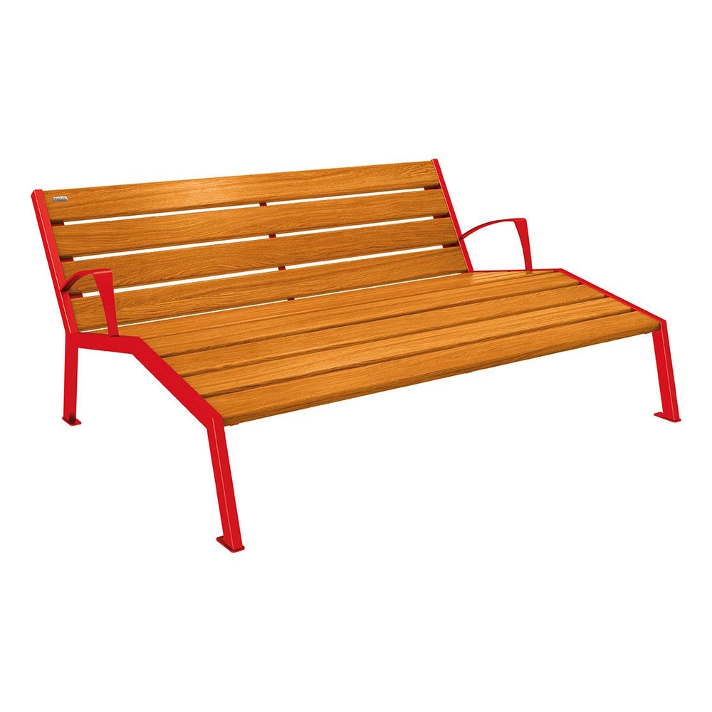 Chaise longue bois et acier Silaos RAL3020 - Chêne lasuré chêne clair - accoudoirs - 1800mm - 3 places - PROCITY - 209661.3020.CHEC