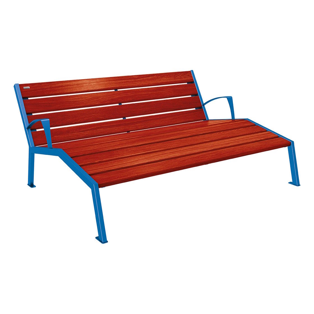 Chaise longue bois et acier Silaos RAL5010 - Chêne lasuré acajou - accoudoirs - 1800mm - 3 places - PROCITY - 209661.5010.ACAJ