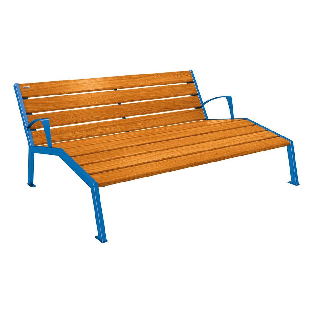 Chaise longue bois et acier Silaos RAL5010 - Chêne lasuré chêne clair - accoudoirs - 1800mm - 3 places - PROCITY - 209661.5010.CHEC