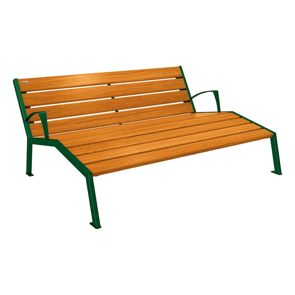 Chaise longue bois et acier Silaos RAL6005 - Chêne lasuré chêne clair - accoudoirs - 1800mm - 3 places - PROCITY - 209661.6005.CHEC
