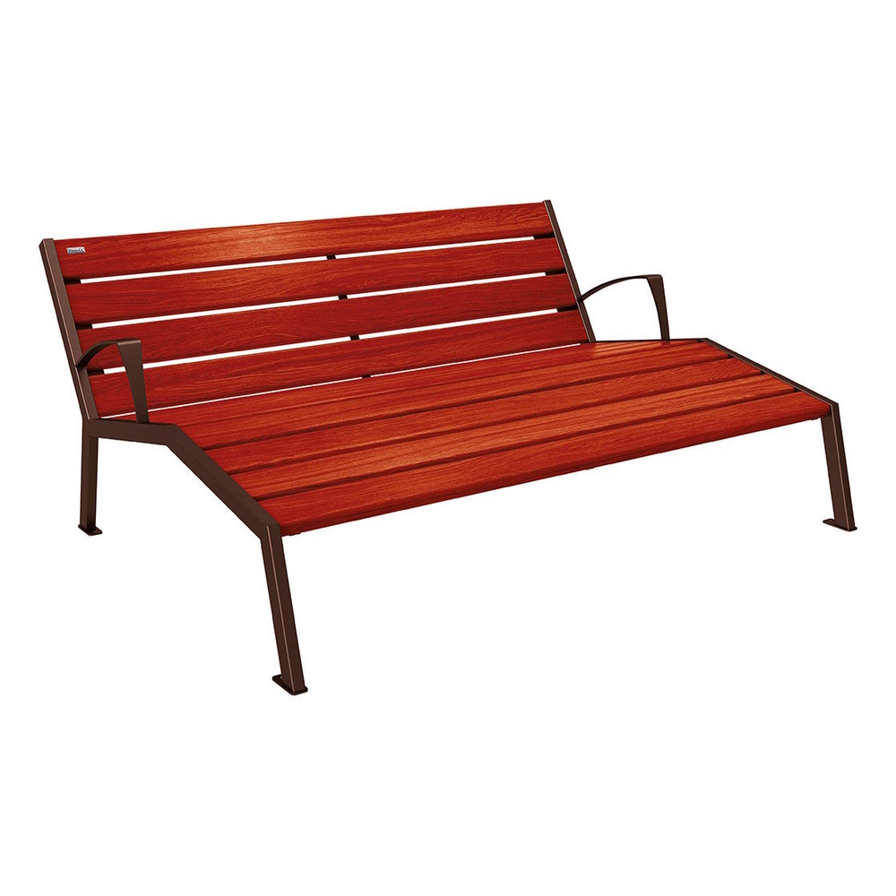 Chaise longue bois et acier Silaos RAL8017 - Chêne lasuré acajou - accoudoirs - 1800mm - 3 places - PROCITY - 209661.8017.ACAJ