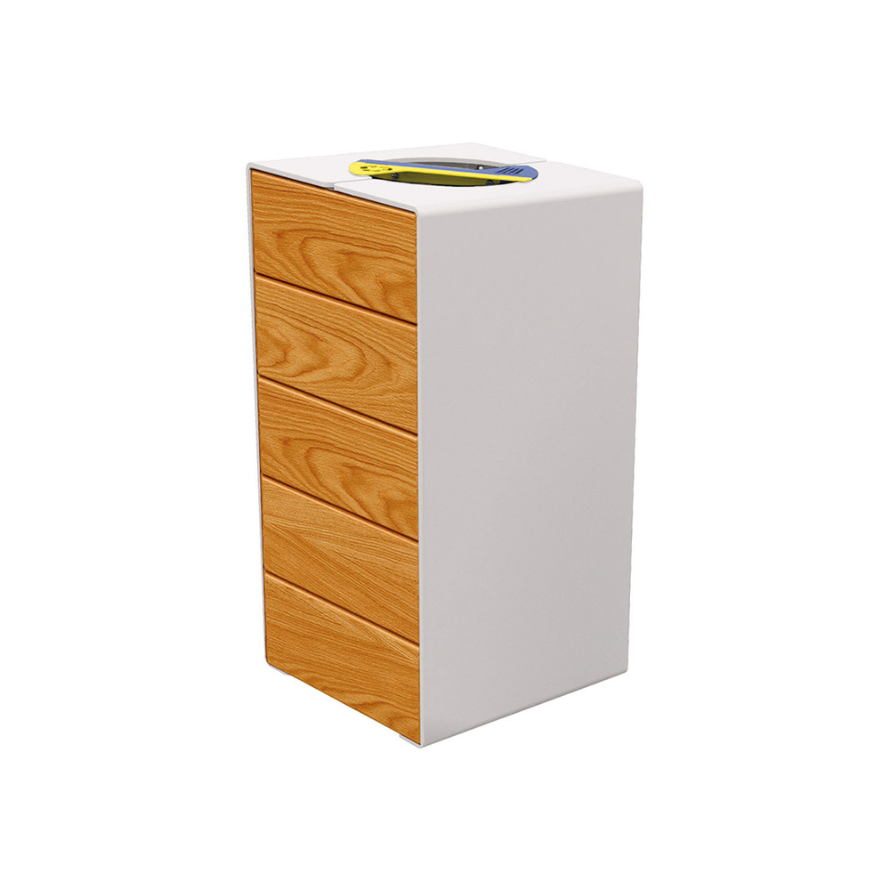 Corbeille KUB tri sélectif acier et bois RAL7044 - lasuré chêne clair - PROCITY - 306181.7044.CHEC