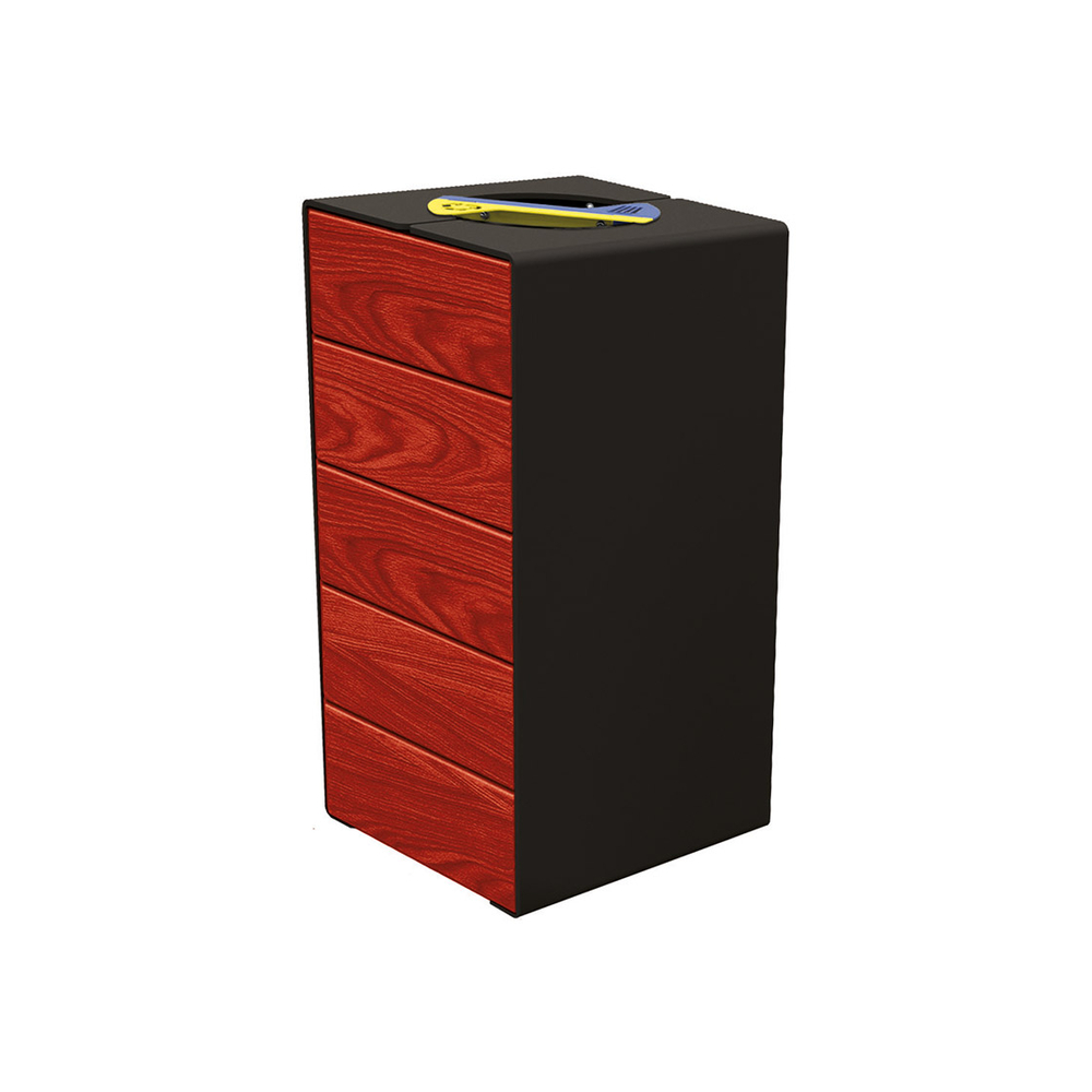 Corbeille KUB tri sélectif acier et bois RAL9005 - lasuré acajou - PROCITY - 306181.9005.ACAJ