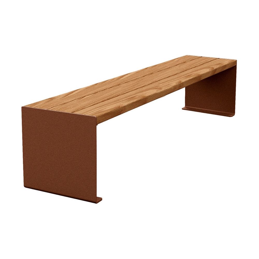 Banquette KUB acier et bois Aspect Corten - lasuré chêne clair - 1800mm - PROCITY - 306392.S025.CHEC