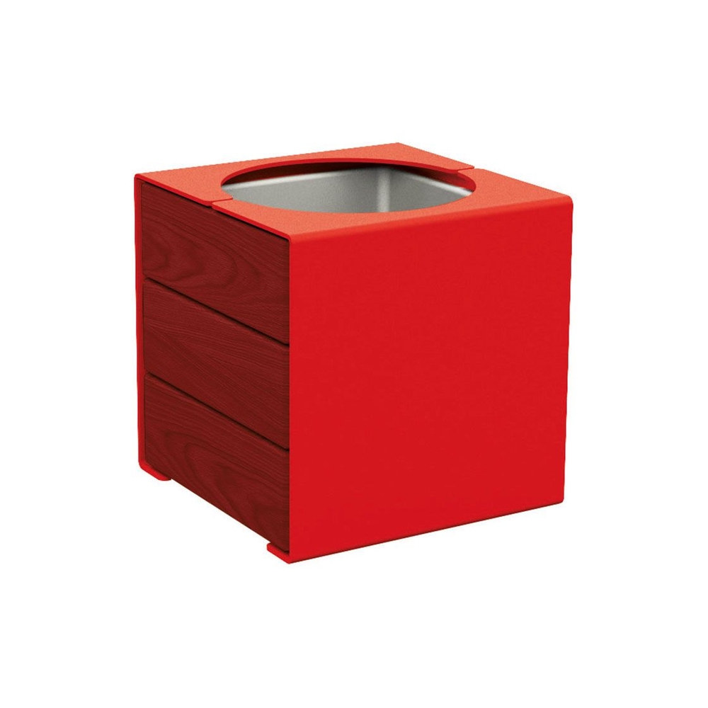Bac à palmier KUB acier et bois RAL3020 - lasuré acajou - PROCITY - 306422.3020.ACAJ