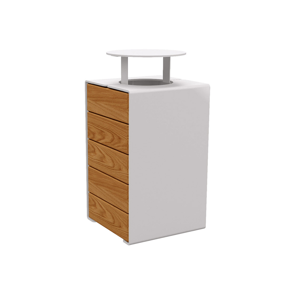 Corbeille KUB acier et bois RAL7044 - lasuré chêne clair - Version couvercle - PROCITY - 306488.7044.CHEC