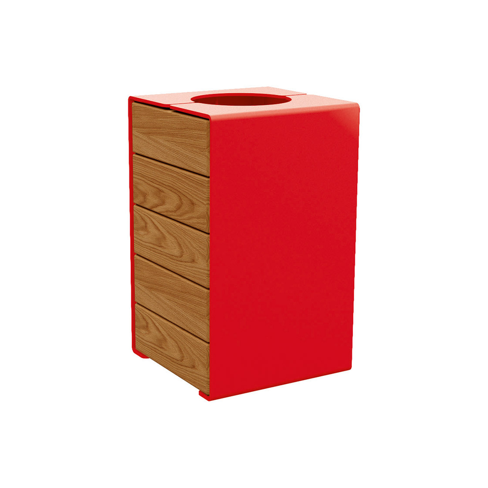 Corbeille KUB acier et bois RAL3020 - lasuré chêne clair - Version sans couvercle - PROCITY - 306489.3020.CHEC