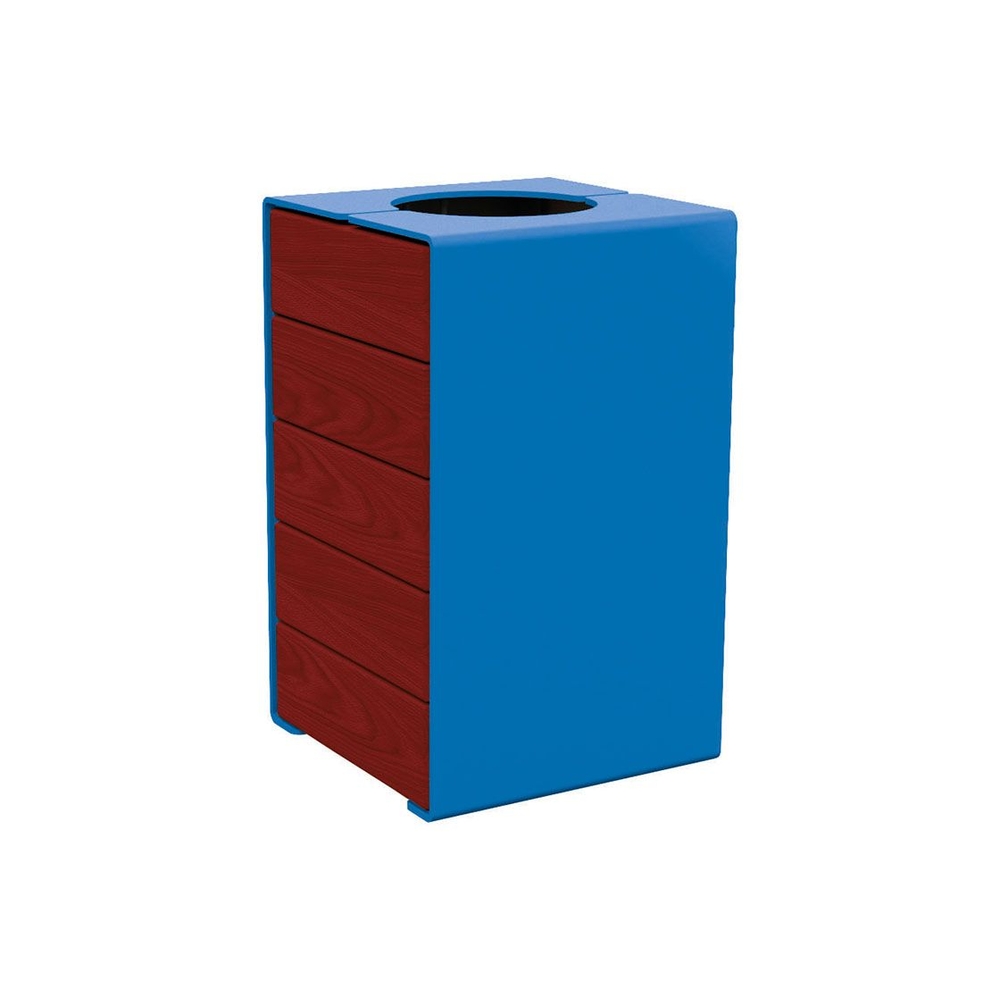 Corbeille KUB acier et bois RAL5010 - lasuré acajou - Version sans couvercle - PROCITY - 306489.5010.ACAJ