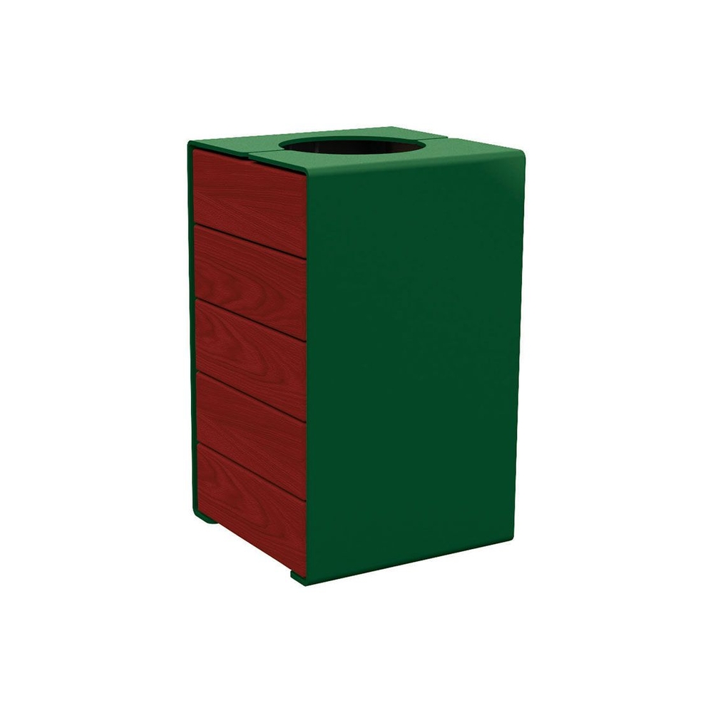 Corbeille KUB acier et bois RAL6005 - lasuré acajou - Version sans couvercle - PROCITY - 306489.6005.ACAJ