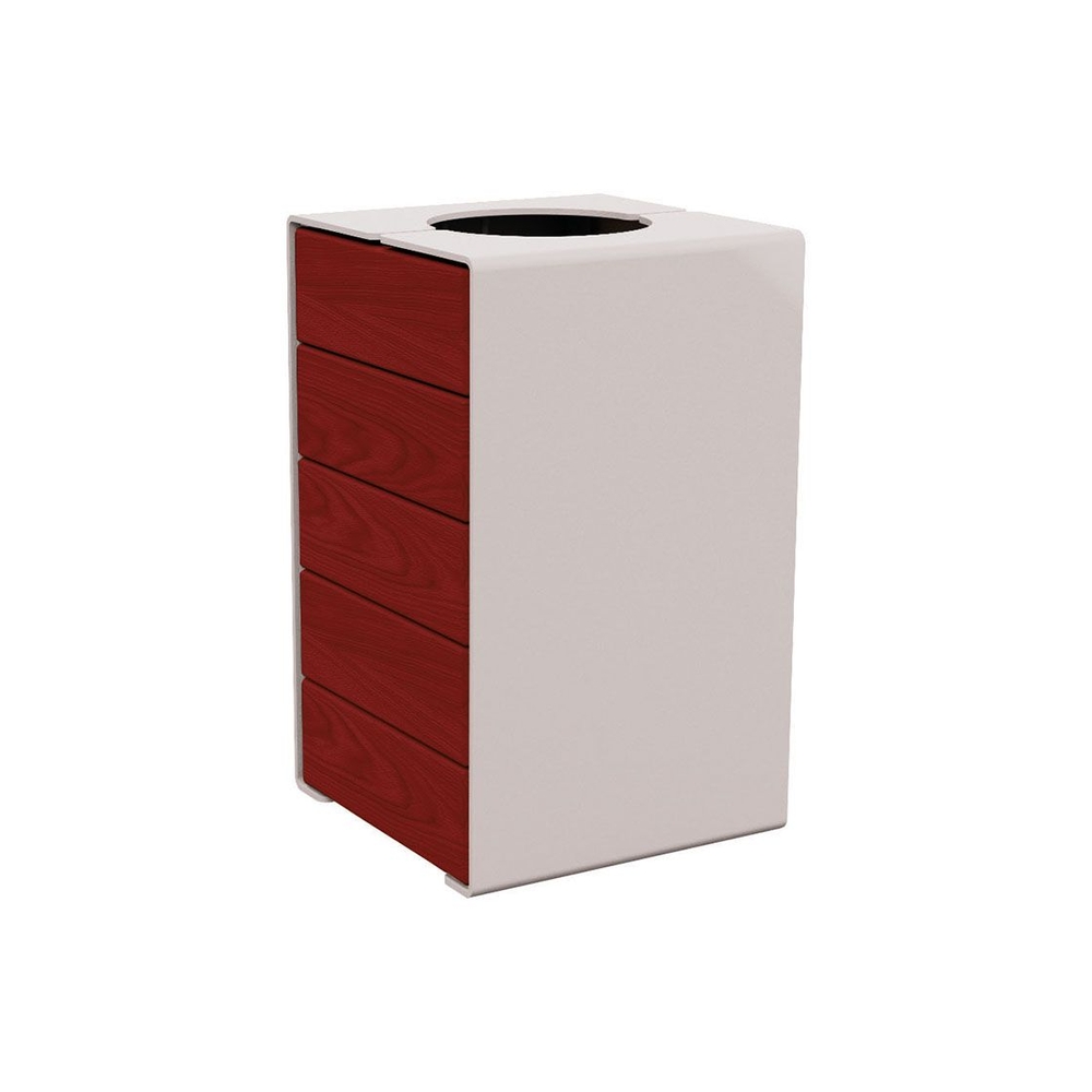 Corbeille KUB acier et bois RAL7044 - lasuré acajou - Version sans couvercle - PROCITY - 306489.7044.ACAJ