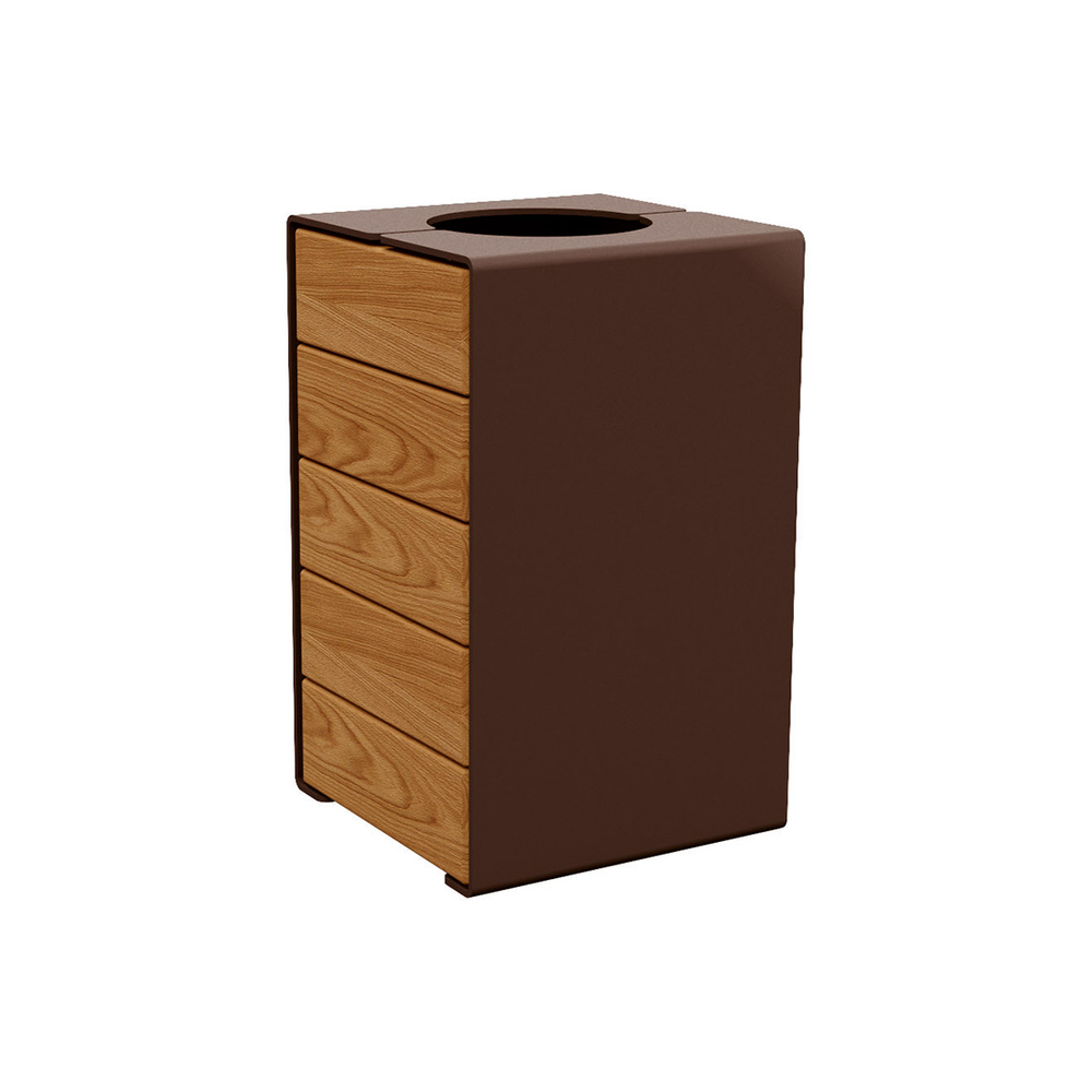 Corbeille KUB acier et bois RAL8017 - lasuré chêne clair - Version sans couvercle - PROCITY - 306489.8017.CHEC