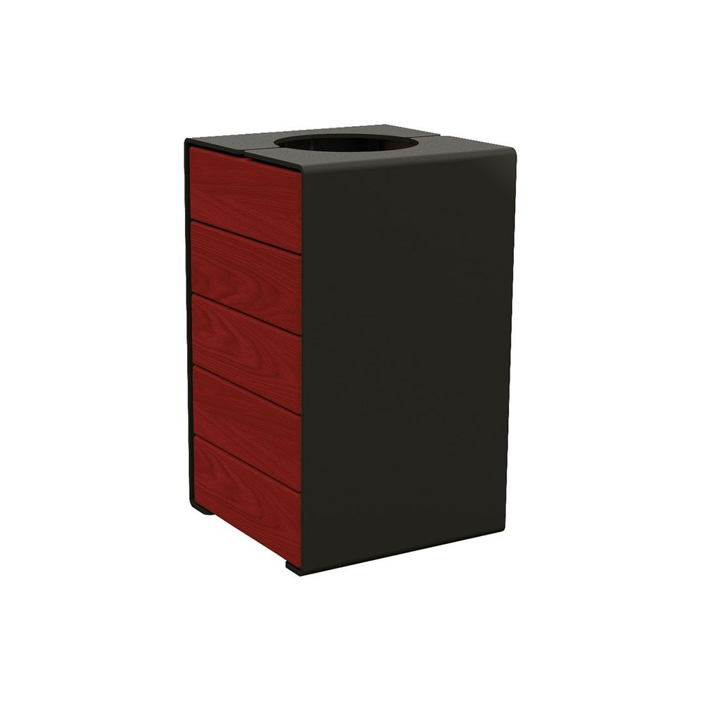 Corbeille KUB acier et bois RAL9005 - lasuré acajou - Version sans couvercle - PROCITY - 306489.9005.ACAJ