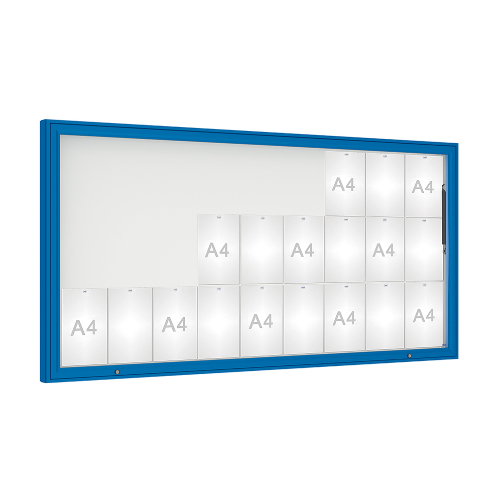 Vitrine 1000mm RAL5010 - Verre sécurisé - 27 A4 - 1000x2010mm - PROCITY - 407403.5010