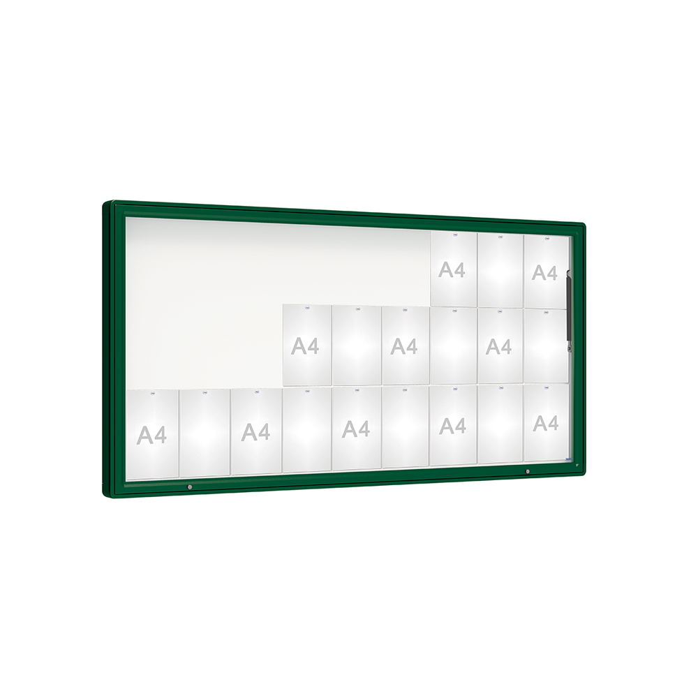 Vitrine 2000mm RAL6005 - Verre sécurisé - 27 A4 - 1000x2010mm - PROCITY - 410425.6005