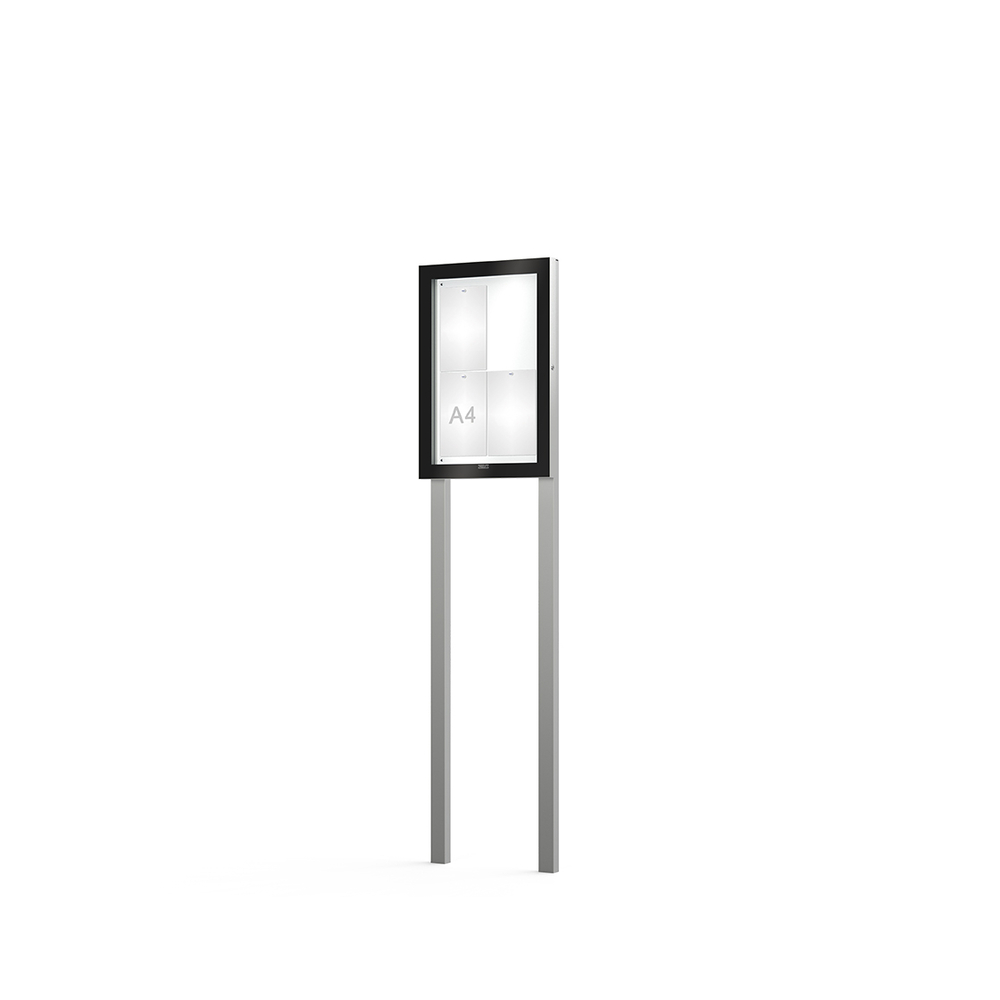 Vitrine Edge ép 54mm sur poteaux Sans bandeau-titre - 4 A4 - 760x530mm - PROCITY - 500301
