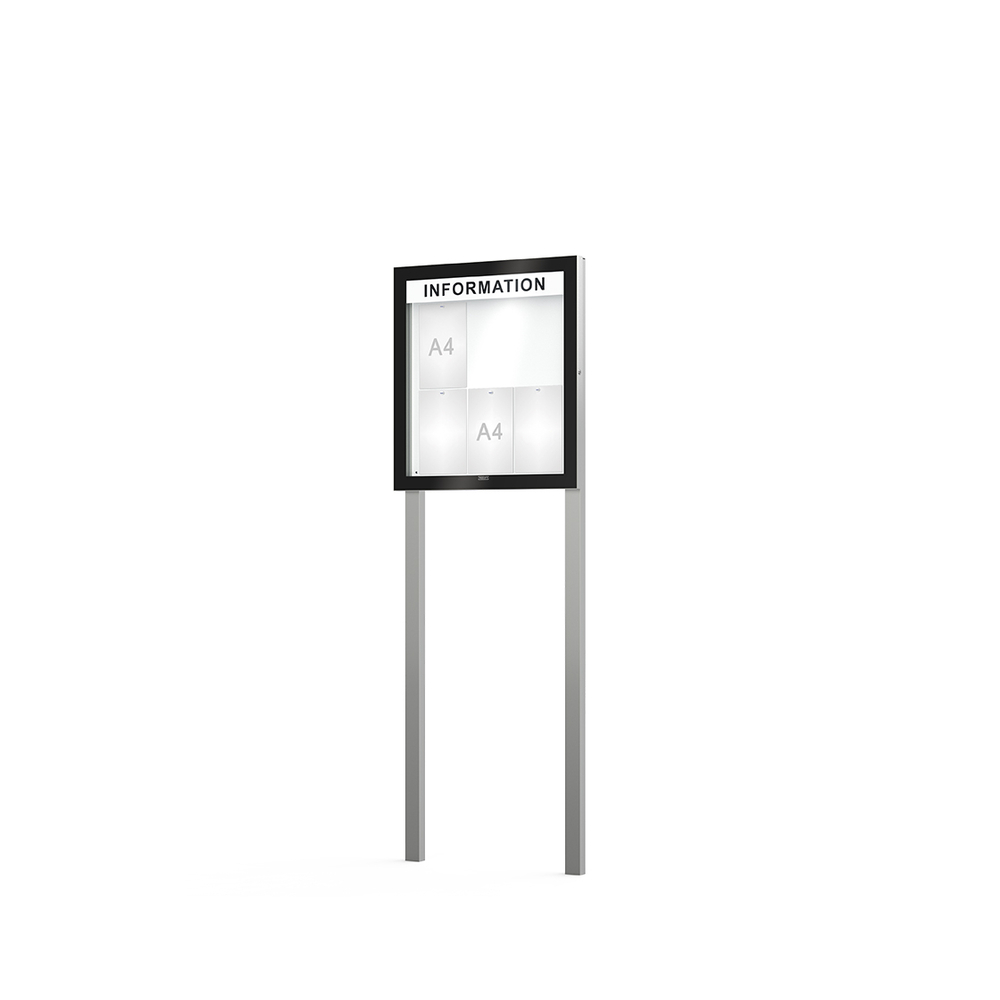 Vitrine Edge ép 54mm sur poteaux Bandeau-titre - 6 A4 - 800x740mm - PROCITY - 500312