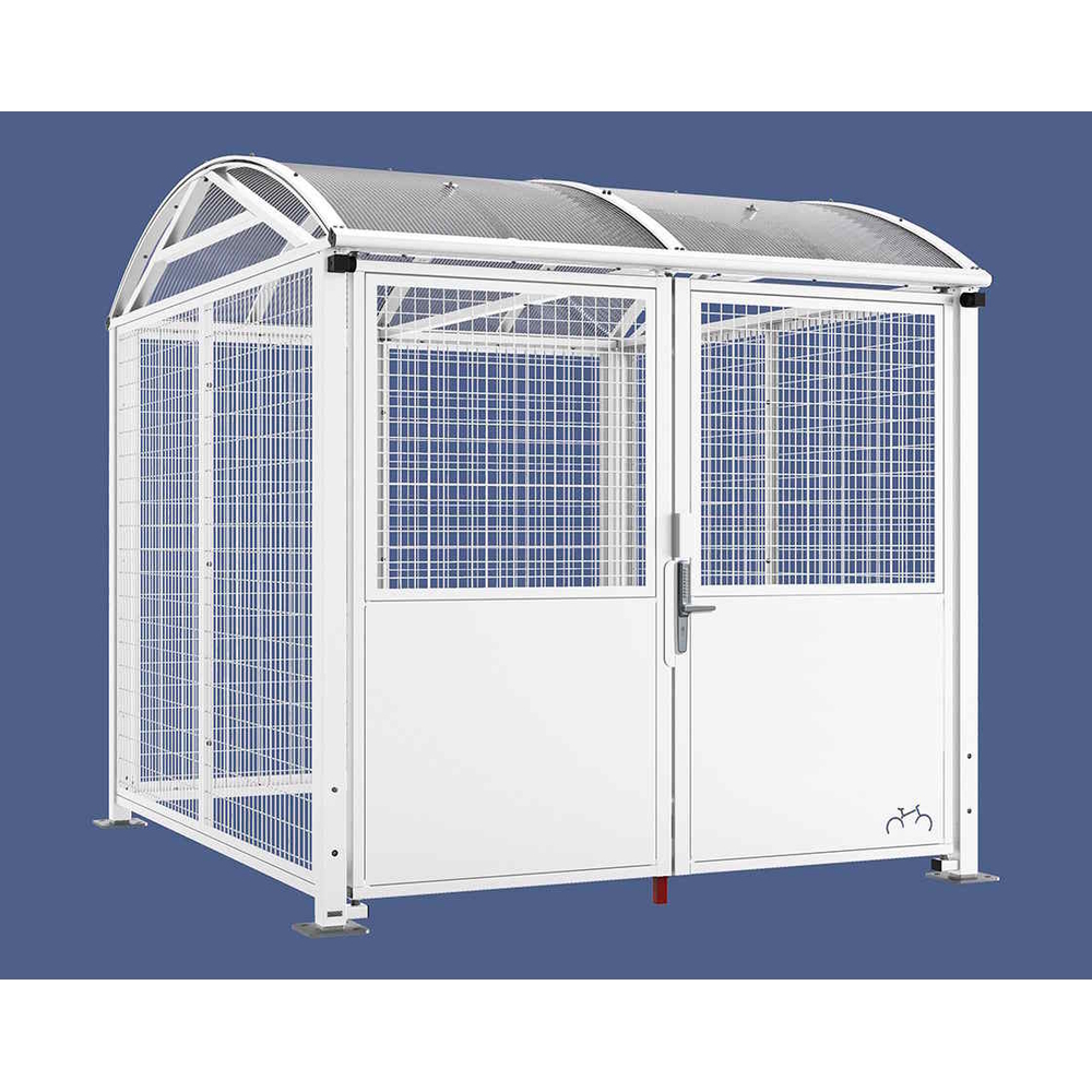 Abri vélos et motos Voûte sécurisé L RAL9010 - Initial bardages et porte - Grillage peint - Digicode - PROCITY - 529091D.9010