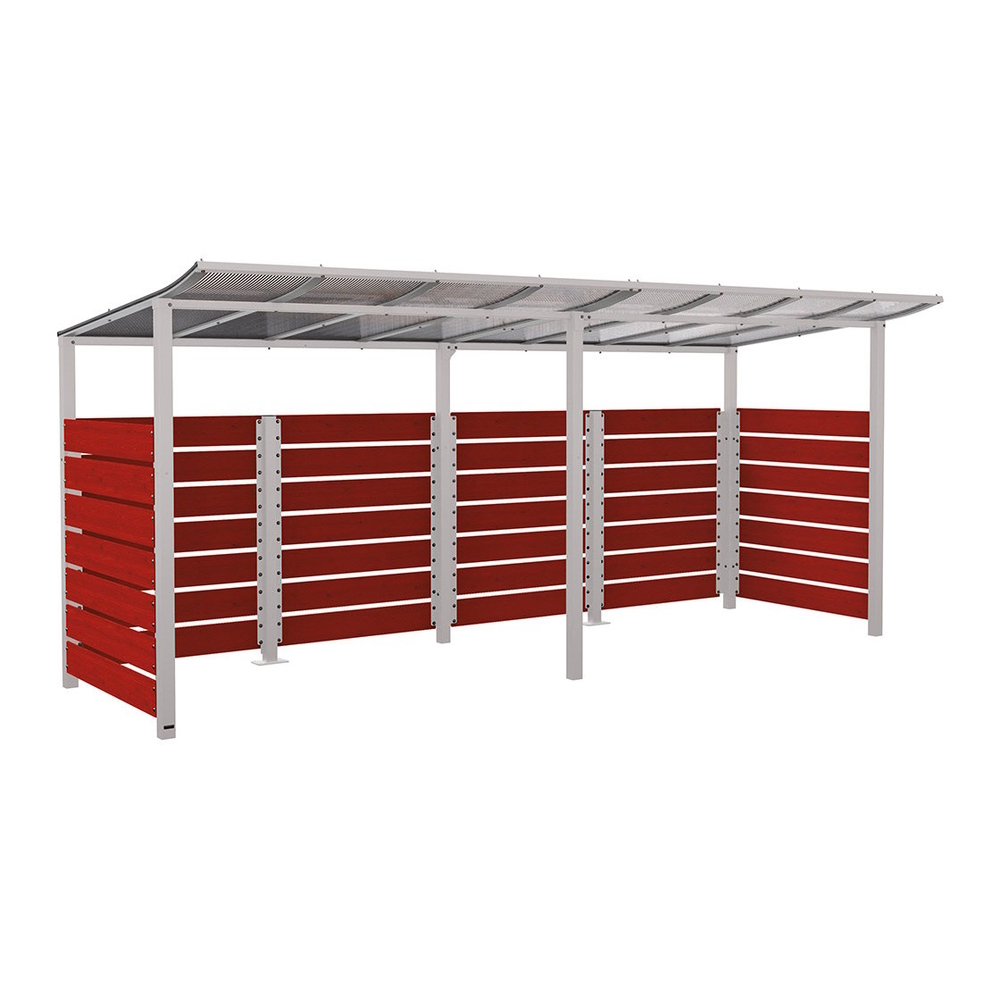 Abri vélos Modulo bardages en stratifié compact RAL7044 - Stratifié chêne clair - initial + compl + bardages de fond et latéraux - Scellement direct - Prof 2000mm - PROCITY - 529214.7044.CHEC