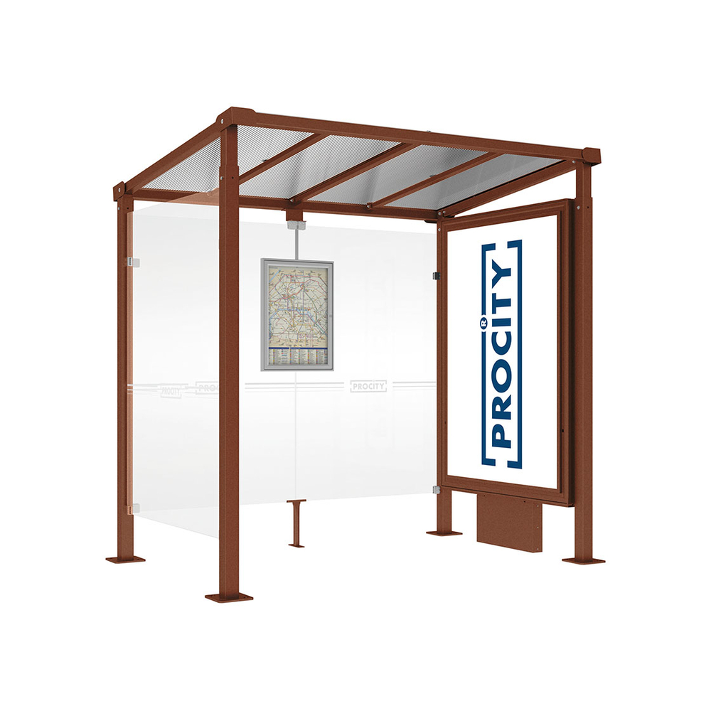 Station bus Milan Aspect Corten - 2500 mm - Caisson d'infos lumineux VIP sur pied central + bardage latéral - PROCITY - 529230.S025